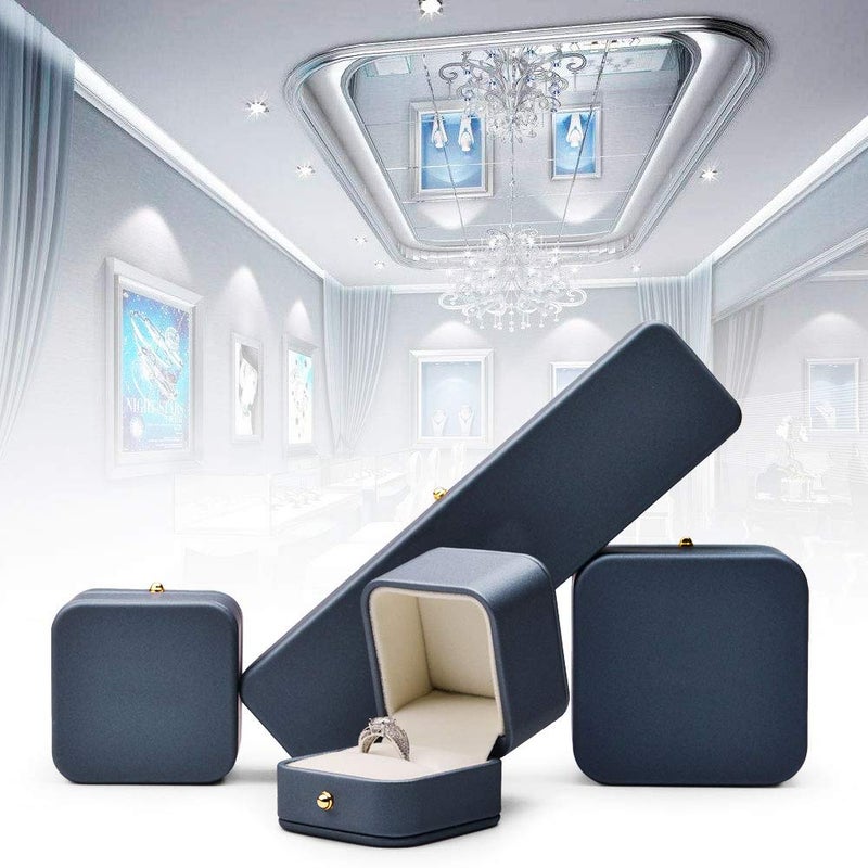 Oirlv Gorgeous Steel-Blue Ring Box Premium Leather Ring Gift Box for Wedding,Proposal Jewelry Storage Case - Image 3